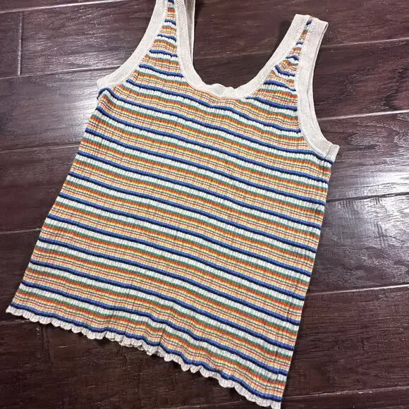Madewell Multi Colored Orange Stripe Stretch Jones Tank Knit / Ribbed Size XS - Picture 5 of 6